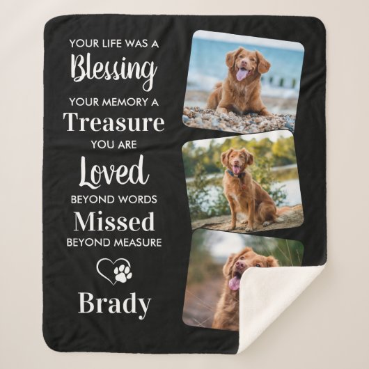 ペット犬メモリアルペットロス記念フォトコラージュ シェルパブランケット (正面)