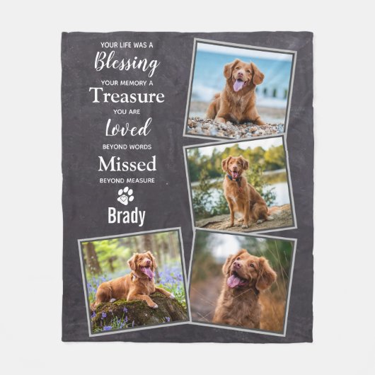 ペット犬メモリアルペットロス記念フォトコラージュ フリースブランケット (正面)