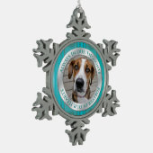 ペット犬メモリアル写真クリスマスティール（緑がかった色）シルバー スノーフレークピューターオーナメント (左)