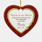 ペット犬メモリアル赤い写真ハートクリスマス セラミックオーナメント (裏面)