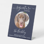 ペット犬結婚のシグネチャーカクテルフォトネイビーブルー 台座サイン (正面)