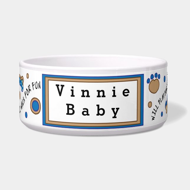 ペット犬 青いボウル 大 "食事と引き換えに遊ぶ" ボウル (正面)