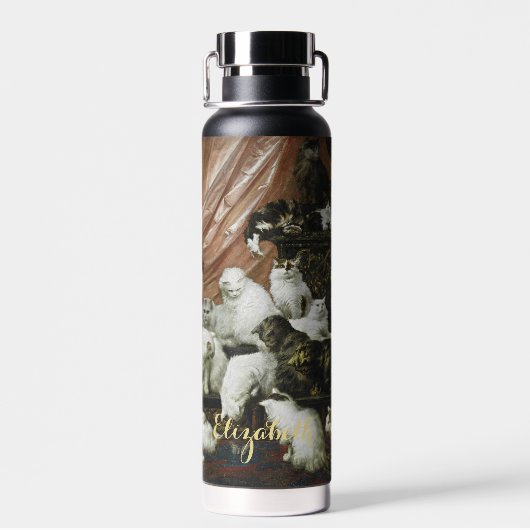 ペット猫がヴィンテージ動物モノグラムの術 ウォーターボトル (背面)
