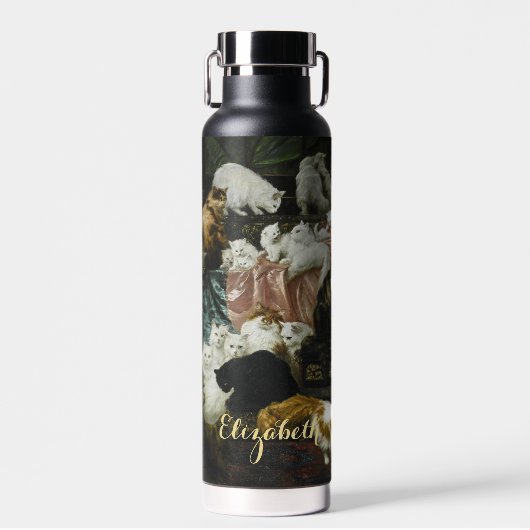 ペット猫がヴィンテージ動物モノグラムの術 ウォーターボトル (正面)