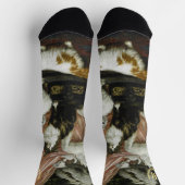 ペット猫がヴィンテージ動物モノグラムの術 ソックス (上部)