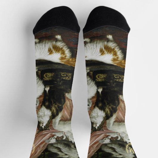 ペット猫がヴィンテージ動物モノグラムの術 ソックス (上部)