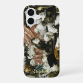 ペット猫がヴィンテージ動物モノグラムの術 iPhone 16ケース (裏面)