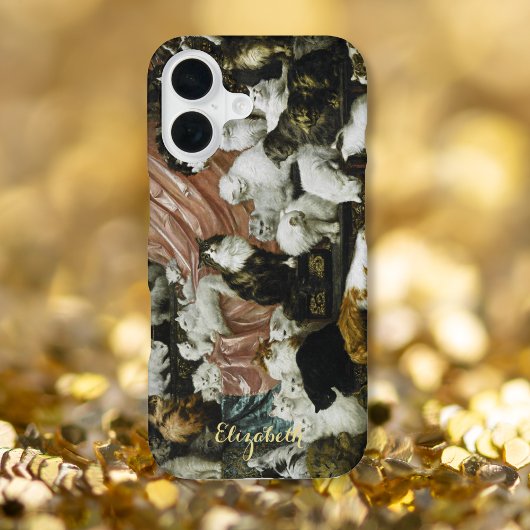 ペット猫がヴィンテージ動物モノグラムの術 iPhone 16ケース