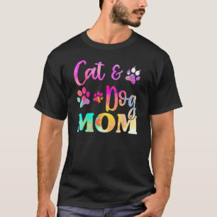 ペット猫と犬の母絞り染め母の日女 Tシャツ