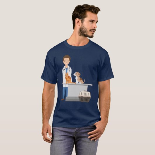 ペット猫と犬を連れた獣医マンベットクリニック Tシャツ (正面フル)