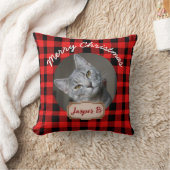 ペット猫のための赤い格子模様のクリスマスの休日の写真 クッション (ブランケット)