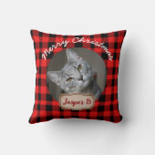 ペット猫のための赤い格子模様のクリスマスの休日の写真 クッション (裏面)
