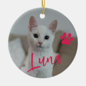 ペット猫の写真の名前paw初めてのクリスマスカスタム セラミックオーナメント (正面)