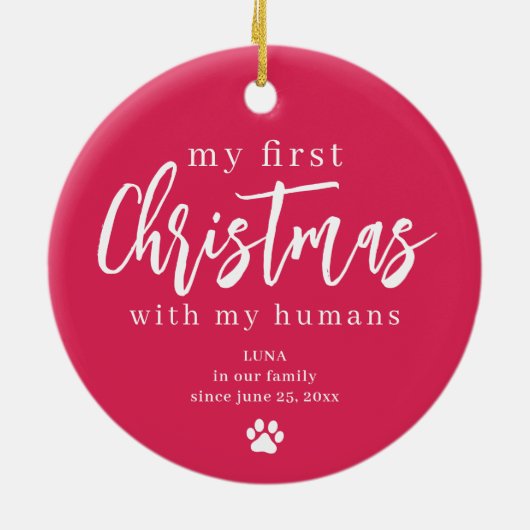 ペット猫の写真の名前paw初めてのクリスマスカスタム セラミックオーナメント (裏面)