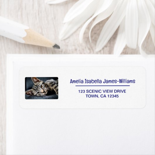 ペット猫の写真 エレガント モダン 返信先住所ラベル ラベル (インサイチュ)