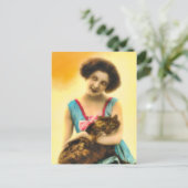 ペット猫はがき付き少女 ポストカード (スタンド正面)