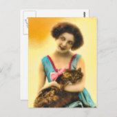 ペット猫はがき付き少女 ポストカード (正面/裏面)