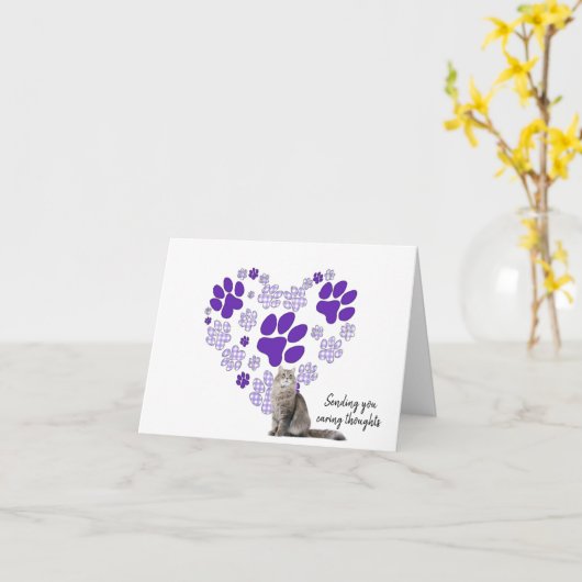 ペット猫を失ったギンガムポープリントハート カード (黄色い花)