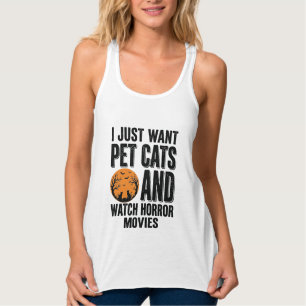 ペット猫ホラー映画ヴィンテージ・ハロウィンTシャツデザイン タンクトップ