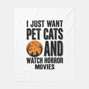 ペット猫ホラー映画ヴィンテージ・ハロウィンTシャツデザイン フリースブランケット