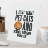 ペット猫ホラー映画ヴィンテージ・ハロウィンTシャツデザイン 台座サイン (インサイチュ)
