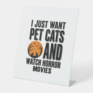ペット猫ホラー映画ヴィンテージ・ハロウィンTシャツデザイン 台座サイン