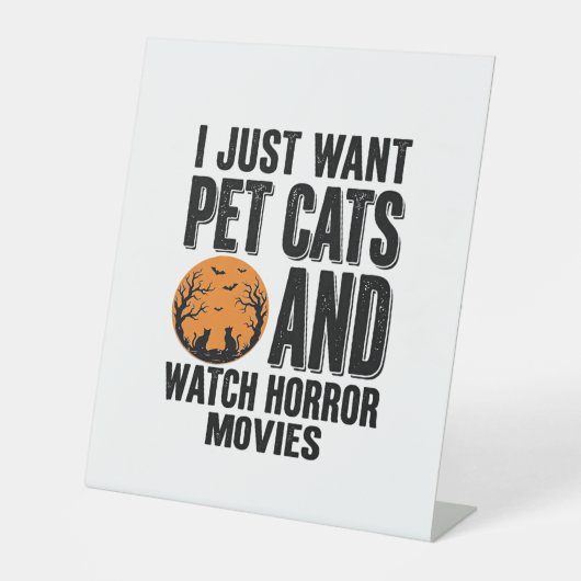 ペット猫ホラー映画ヴィンテージ・ハロウィンTシャツデザイン 台座サイン (正面)