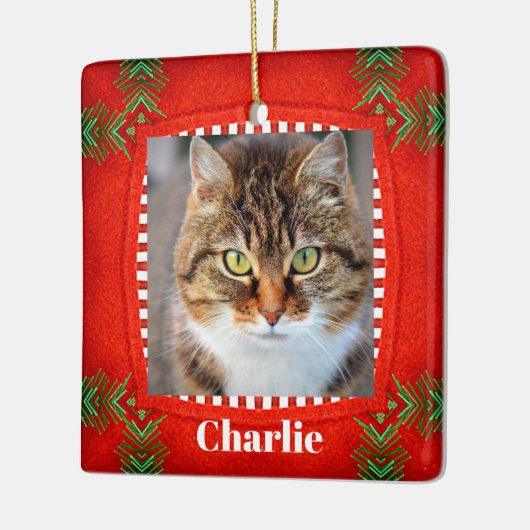 ペット猫写真かわいい赤い緑クリスマス セラミックオーナメント (左)