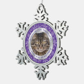ペット猫記念写真クリスマスパープルシルバー スノーフレークピューターオーナメント (右)