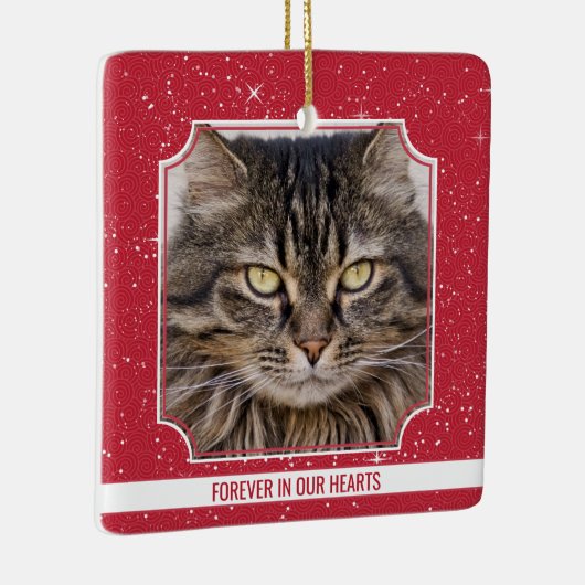 ペット猫記念赤雪写真クリスマス セラミックオーナメント (右)