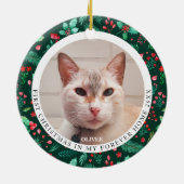 ペット猫2フォト初めてのクリスマス水彩フローラ セラミックオーナメント (裏面)