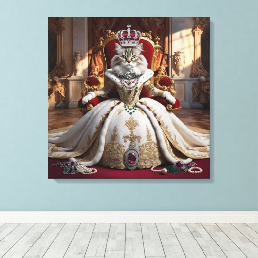 ペット王室のクイーンポートレート – ラグジュアリーデジタルアート キャンバスプリント (インサイチュ (ウッドフロア))