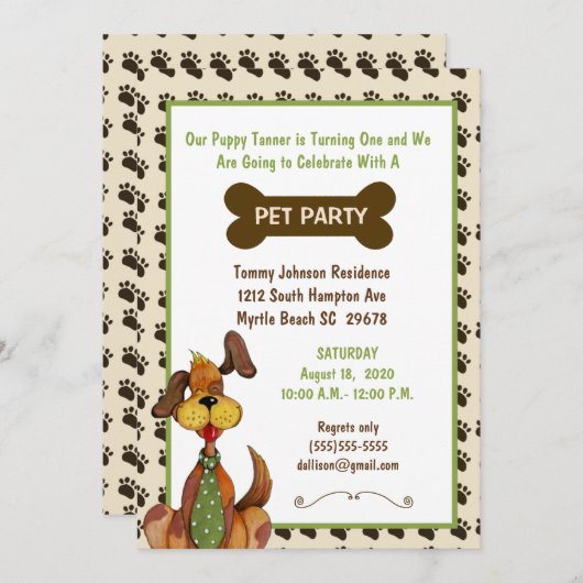 ペット生誕祭パーティーへの招待 招待状 (正面/裏面)
