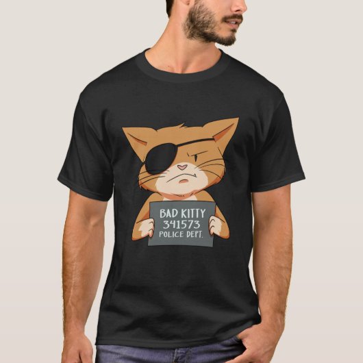 ペット用バッドキャットギャングのマグショット子猫 Tシャツ (正面)