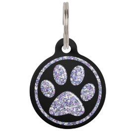 ペット用名札-黒のLt Purple Bling Paw Print ペット　ネームタグ