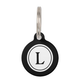 ペット用名札-黒（白）モノグラム ペット　ネームタグ