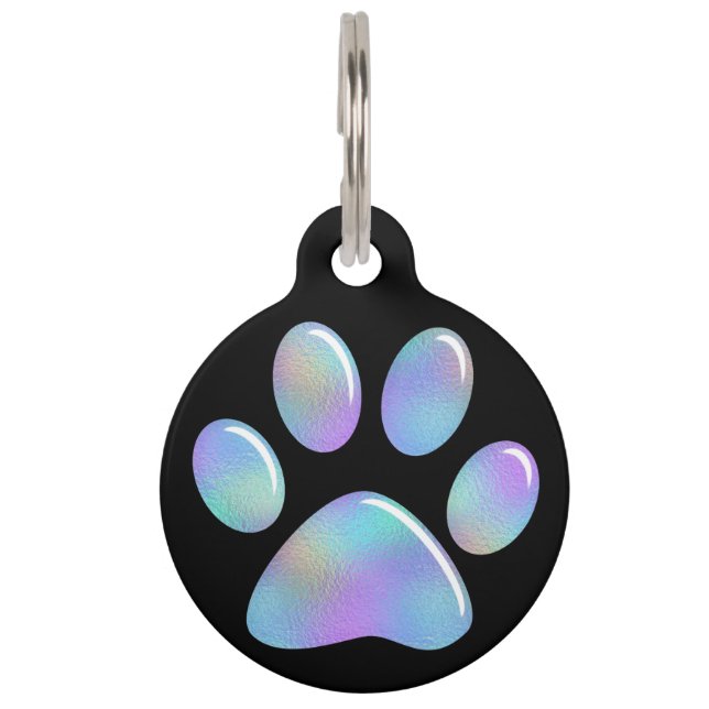 ペット用名札- Rainbow Iridescent Paw Print ペット　ネームタグ (正面)