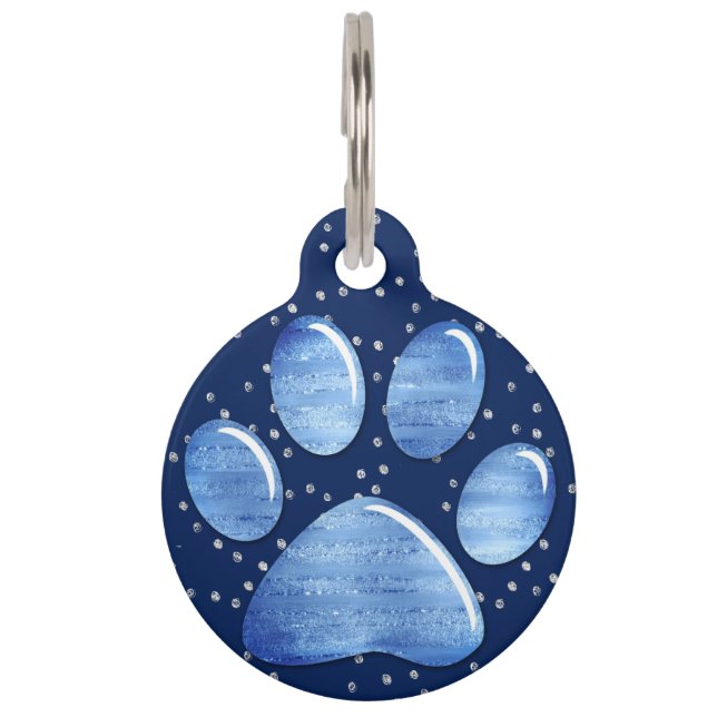 ペット用名札- Sparkles Blue1 Paw Print ペット　ネームタグ (正面)