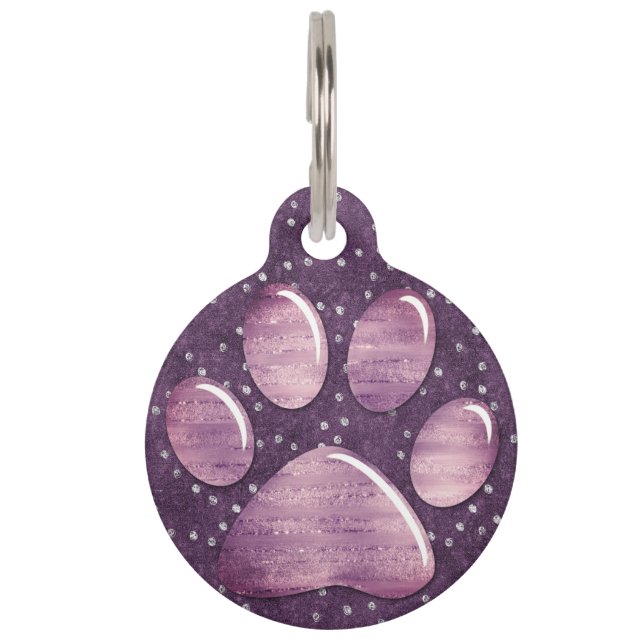 ペット用名札- Sparkles Purple1 Paw Print ペット　ネームタグ (正面)