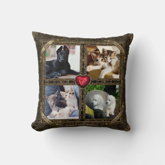 ペット用画像4+4フォトコラージュ、ヴィンテージ – 両面 クッション (正面)