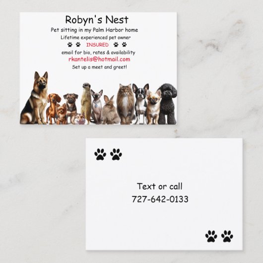 ペット用着座名刺 名刺 (正面/裏面)