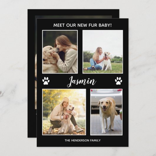ペット発表新しいファーベビーフォトコラージュ 案内状 (正面/裏面)