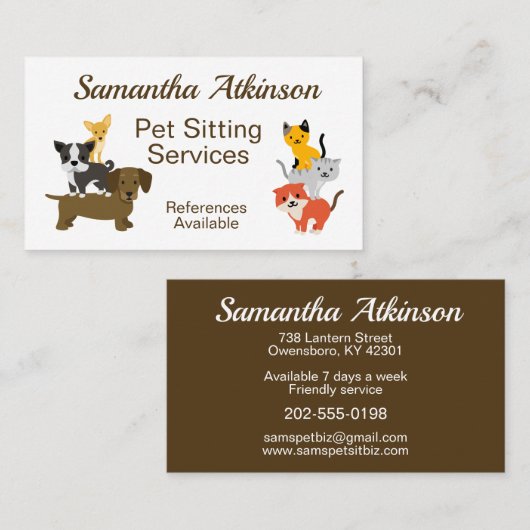 ペット着席かわいい猫犬イラストレーション 名刺 (正面/裏面)