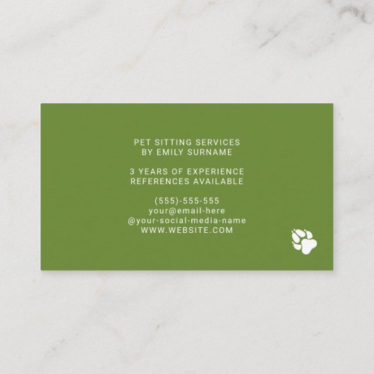 ペット着席ドッグサービス幸せシェットランド・ シープドッグドッグフォト 名刺 (裏面)