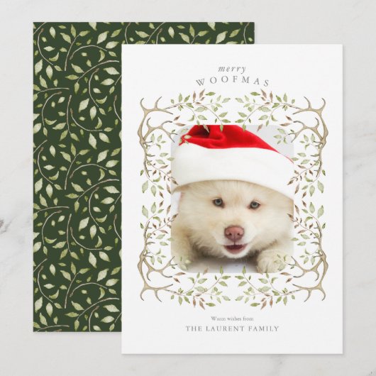 ペット素朴ウッドランドアントラーリース写真 シーズンカード (正面/裏面)