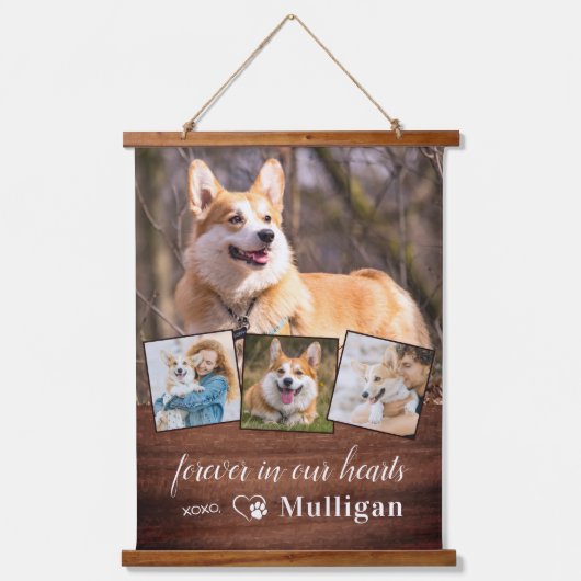 ペット素朴ドッグ記念カスタマイズ4フォトコラージュ 吊り下げ型タペストリー (正面)