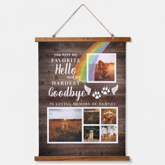 ペット素朴メモリアルパーソナライズされた写真を手でプリント 吊り下げ型タペストリー (正面)