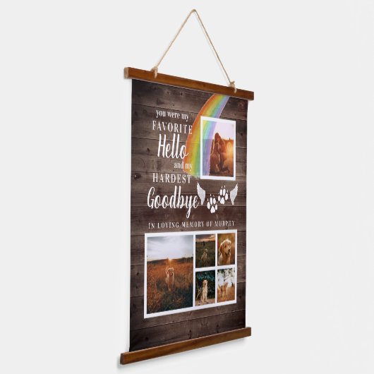 ペット素朴メモリアルパーソナライズされた写真を手でプリント 吊り下げ型タペストリー (傾斜あり)