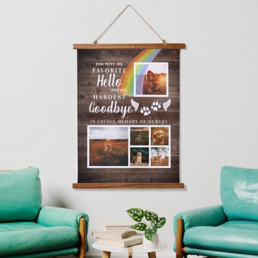 ペット素朴メモリアルパーソナライズされた写真を手でプリント 吊り下げ型タペストリー (リビング)