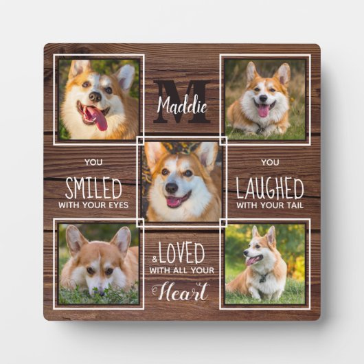 ペット素朴メモリアル犬の損失ギフト5写真コラージュ フォトプラーク (正面)